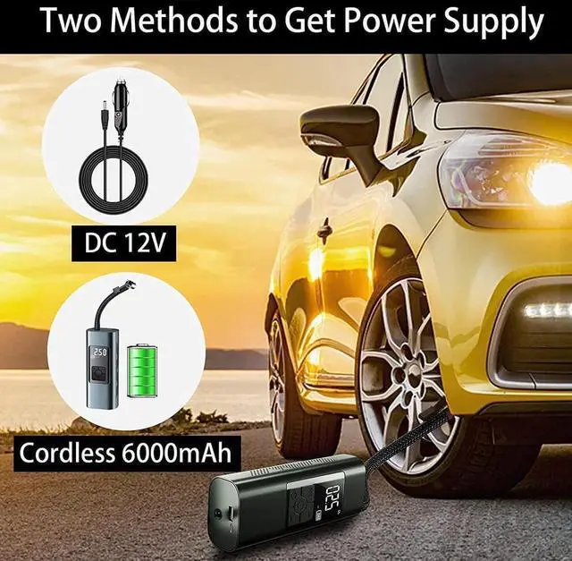 Alt view image 2 of 7 - Tire Inflator Portable Air Compressor for Car Tires 12 Volt Electric Car Air Pump Rechargeable 6000mA 140PSI Tire inflator Pump with Pressure Gauge Auto-Off for Car Bike Balls, Power Bank SOS
