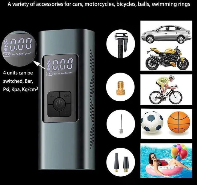 Alt view image 4 of 7 - Tire Inflator Portable Air Compressor for Car Tires 12 Volt Electric Car Air Pump Rechargeable 6000mA 140PSI Tire inflator Pump with Pressure Gauge Auto-Off for Car Bike Balls, Power Bank SOS