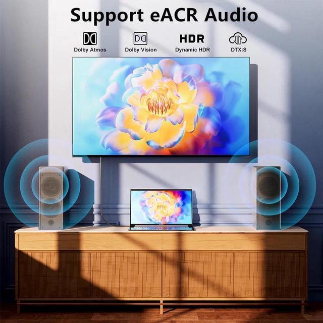 Alt view image 2 of 7 - HDMI 2.1 Fiber Optic Cable (33Ft/10M), 8K HDMI Fiber Optic Cable, Supports 8K@60Hz 4K@120Hz Ultra High Speed 48Gbps HDR, eARC, Compatible with Xbox Series X, PS5, PC, Projector