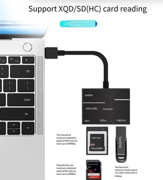 Alt view image 4 of 6 - ONTEN TYPE-C XQD high-speed card reader, camera single-lens reflex SD card reader, compatible with SONY M/G series memory card and USB flash drive reader