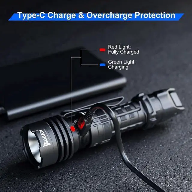 Alt view image 6 of 6 - T1 Tactical Flashlights 2000 High Lumens, Rechargeable Flashlight 498 Meters Long Beam Distance, Handheld Flash Light with Tactical Tail Button for Tactical Gear, Suvival, Emergencies, Outdoor