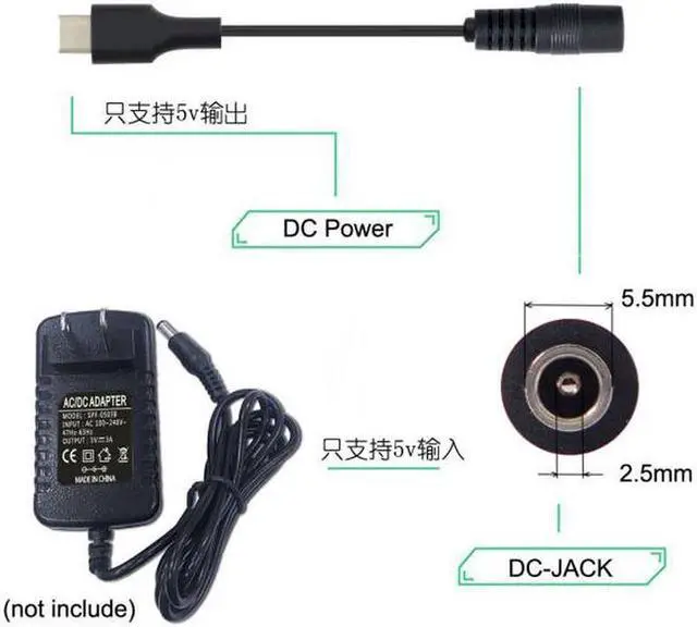 Alt view image 7 of 7 - Aomoproing  USB 3.1 Type C USB-C to DC 5V 5.5*2.5mm Power Jack Extension Charge Cable for Cell Phone Tablet