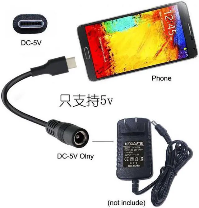 Alt view image 5 of 7 - Aomoproing  USB 3.1 Type C USB-C to DC 5V 5.5*2.5mm Power Jack Extension Charge Cable for Cell Phone Tablet