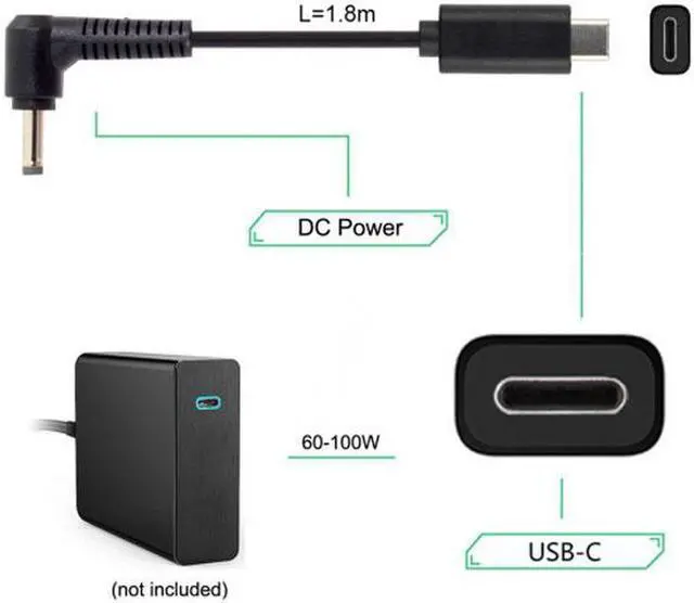 Alt view image 3 of 5 - Aomoproing  Type C USB-C Input to DC 4.0*1.3mm Power PD Charge Angled Cable for Laptop 18-20V