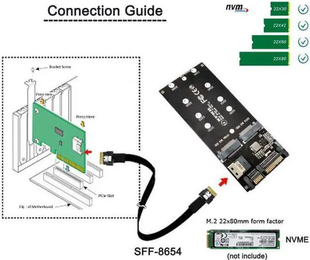 Alt view image 7 of 7 - Aomoproing SFF-8654 to U2 Kit NGFF M-Key to Slimline SAS NVME PCIe SSD SATA Adapter for Mainboard
