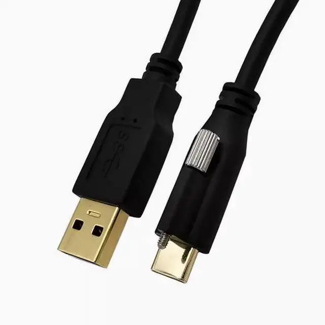 Alt view image 2 of 2 - Elbow with screw Type-C to USB 3.0 public industrial camera SLR gold-plated port lock panel 3.1 data cable Bend up and down 1m
