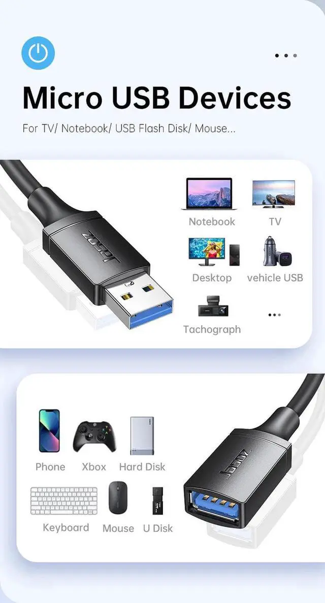 Alt view image 6 of 7 - USB3.0 2.0 Extension Cable, (2 Pack 10FT) USB 3.0 Extension Cable Male to Female, USB Extender Up to 5Gbps Transfer Rate Fast Data Transfer Compatible USB Keyboard,Mouse,Flash Drive,Hard Drive