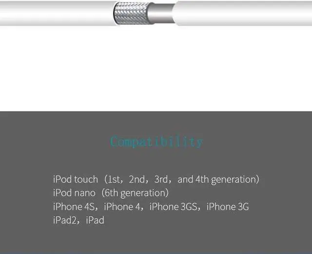 Alt view image 7 of 7 - 2pcs 30 Pin USB Sync Charging Cable Cord Replacement for Old Apple iPhone 4/4S 3G/3GS iPad 1/2/3 iPod Nano/iPod Touch