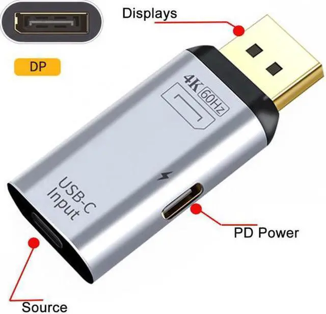 Alt view image 3 of 7 - Aomoproing USB-C Type C Female Source to Displayport DP Sink HDTV & PD Power Adapter 4K 60hz 1080p for Phone & Laptop