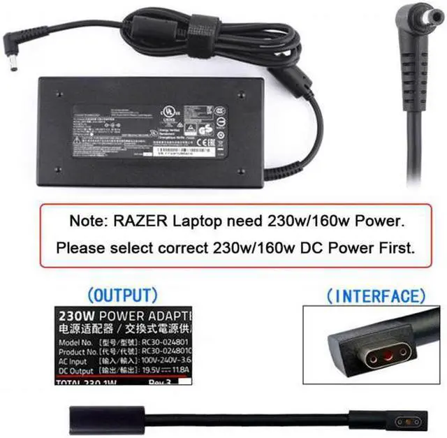 Alt view image 4 of 7 - Aomoproing DC Jack 5.5*2.5mm Input to 3Pin Power Plug Cable Compatible for Laptop Blade Pro 17 and Blade 15 Model Support 230W/160W Charge Adapter