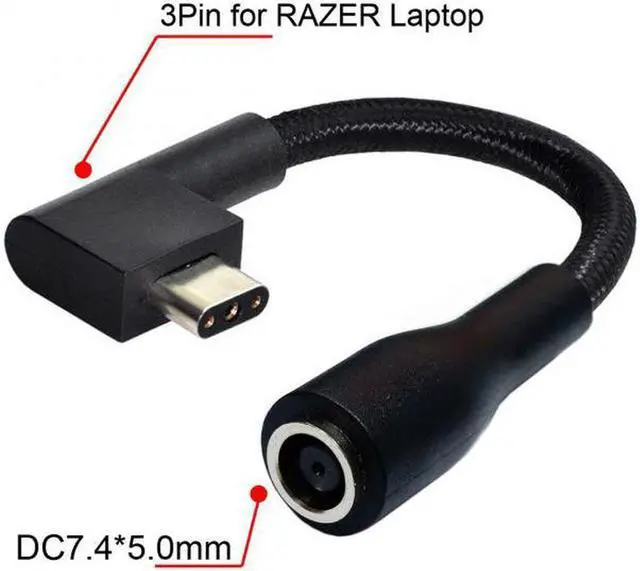 Alt view image 7 of 7 - Aomoproing DC Jack 7.4*5.0mm Input to 3Pin Power Plug Cable Compatible for Laptop Blade Pro 17 and Blade 15 Model Support 230W/160W Charge Adapter