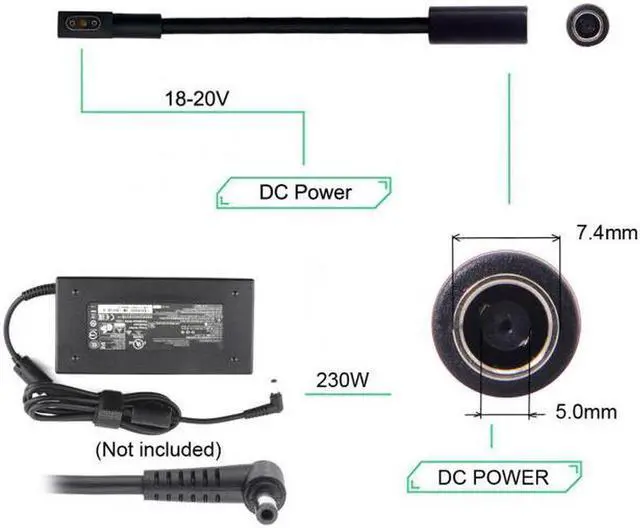 Main image of Aomoproing DC Jack 7.4*5.0mm Input to 3Pin Power Plug Cable Compatible for Laptop Blade Pro 17 and Blade 15 Model Support 230W/160W Charge Adapter