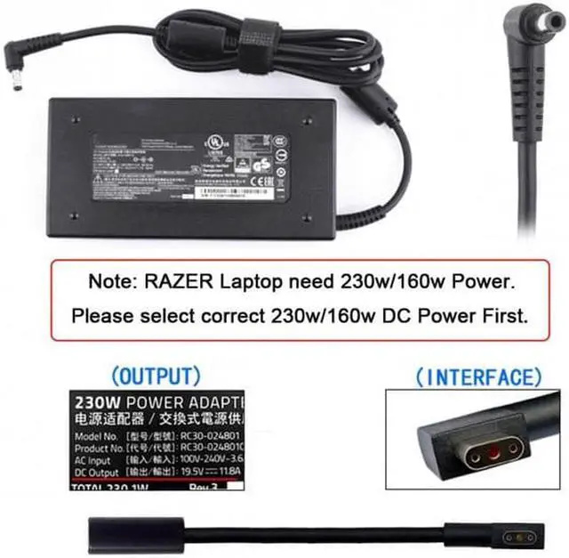Alt view image 4 of 7 - Aomoproing DC Jack 7.4*5.0mm Input to 3Pin Power Plug Cable Compatible for Laptop Blade Pro 17 and Blade 15 Model Support 230W/160W Charge Adapter