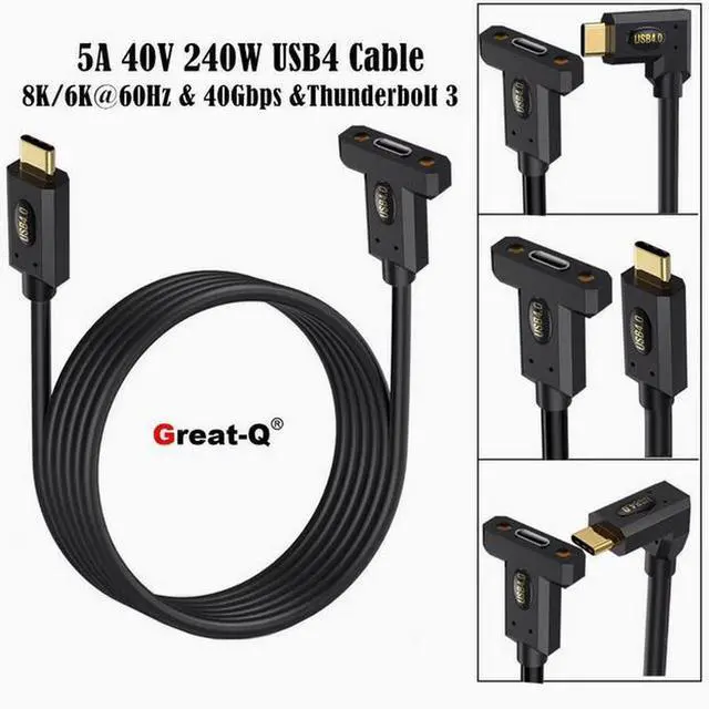 Alt view image 2 of 2 - USB4 :TYPE-C male straight head turn Type-C female strap ears fixed panel extension cable 8K60HZ Lightning Multi-function 240W 1m