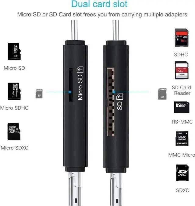 Alt view image 2 of 7 - SD/Micro SD Card Reader, 3-in-1 USB2.0/Type-C/Micro-USB OTG Adapter Portable Memory Card Reader for SDXC, SDHC, SD, MMC, RS-MMC, Micro SDXC, Micro SD, Micro SDHC Card and UHS-I Cards (Black)