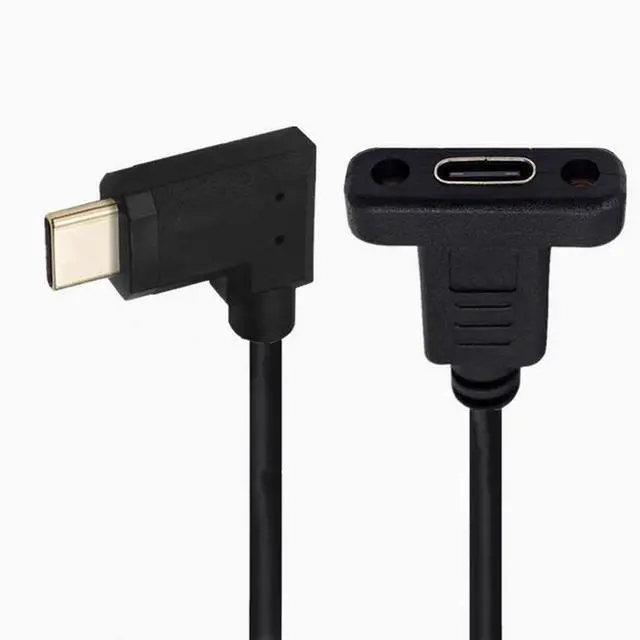 Main image of USB 3.1 Type-C Male to female extension cable with panel mounting screw hole 10Gbps gold-plated 90-degree elbow Left and right curvature Straight head 1.8 m