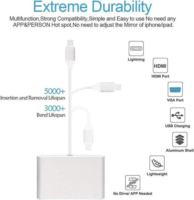 Alt view image 2 of 7 - Compatible with iPhone iPad HDMI VGA Adapter Converter,Digital AV Adapter, Version 4 in 1 Digtal AV Adapter for iPhone X / 8 / 8Plus/7/7Plus/6/6s/6s Plus/5/5s iPad iPod to Projector HDTV