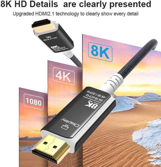 Alt view image 2 of 7 - 8K Fiber Optic HDMI Cable Braided Nylon 16FT/5M, Ultra High Speed 48Gbps Supports 8K@60Hz, 4K@120Hz Dynamic HDR, eARC, Dolby Atmos, for HDTV Monitor RTX 3090 Xbox Series X PS5 ect - (Black+White)