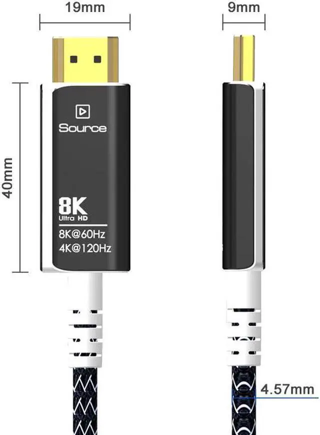 Alt view image 6 of 7 - 8K Fiber Optic HDMI Cable Braided Nylon 16FT/5M, Ultra High Speed 48Gbps Supports 8K@60Hz, 4K@120Hz Dynamic HDR, eARC, Dolby Atmos, for HDTV Monitor RTX 3090 Xbox Series X PS5 ect - (Black+White)