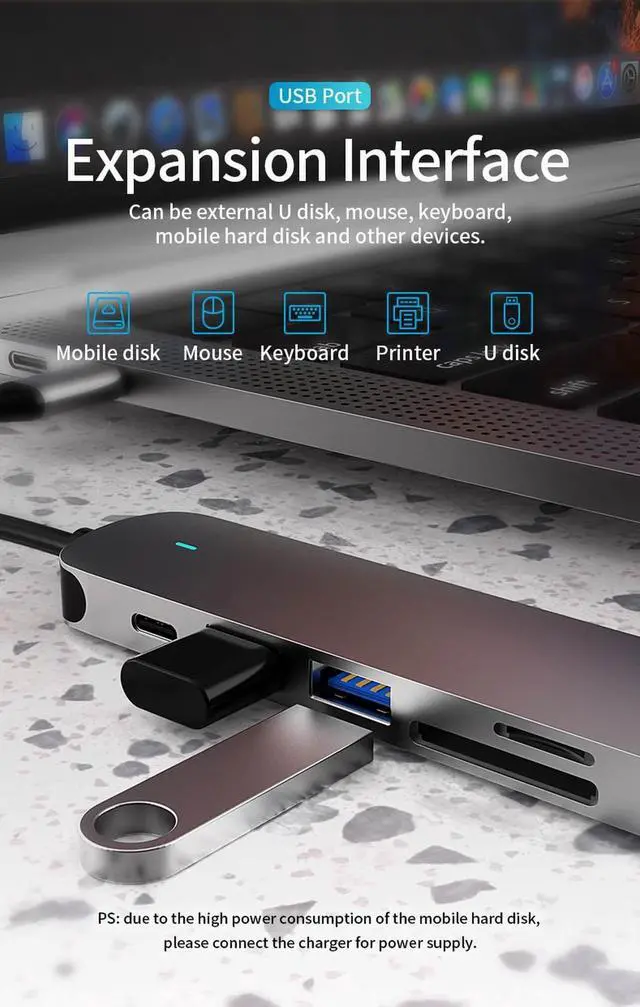 Alt view image 6 of 7 - USB C Hub, 6 in 1 USB C Adapter, Type C Hub with 4K USB C to HDMI, USB 3.0, USB 2.0, SD/TF Card Reader, 87W USB C PD Charging Thunderbolt 3 for MacBook Pro Air, Dell XPS 15, Google Chromebook Pixel