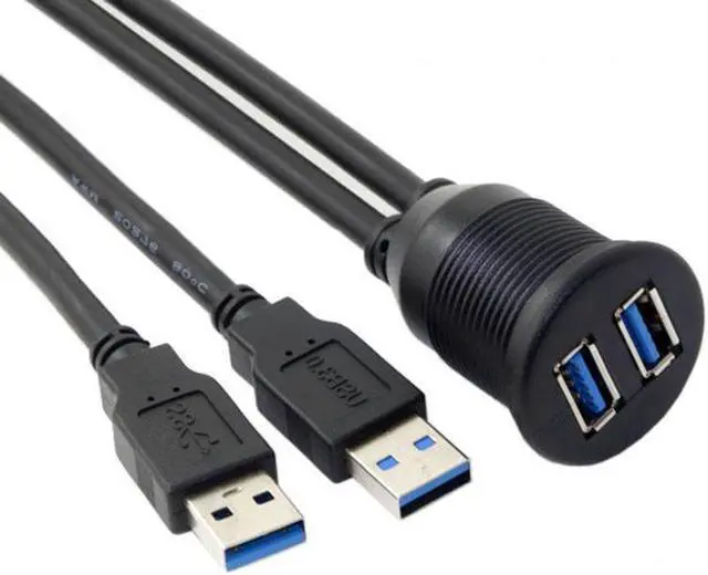 Alt view image 5 of 7 - Aomoproing 1m Waterproof Dual USB 3.0 Extension AUX Flush Mount Car Mount Extension Cable for Dashboard Panel