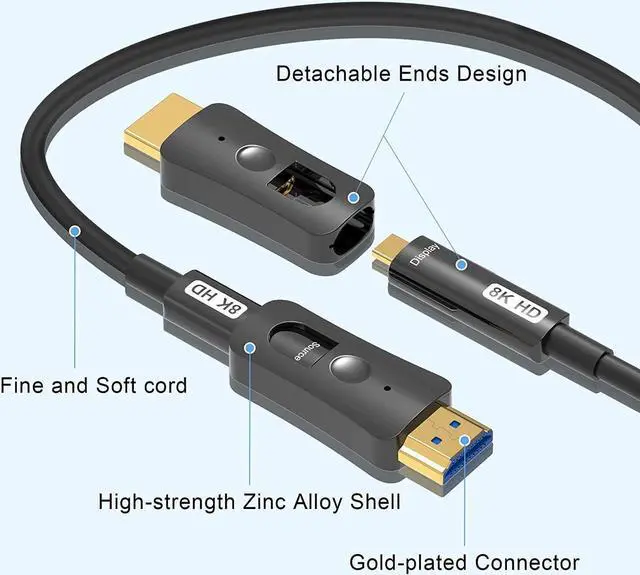 Alt view image 4 of 7 - 30M/100FT Optical Fiber HDMI Cable for in-Wall Installation,Support 8K@60Hz 4K@120Hz Dynamic HDR 10, eARC, HDCP2.2, 4:4:4, Up to 48Gbps High-speed Compatible with All TVs, BluRay, Xbox