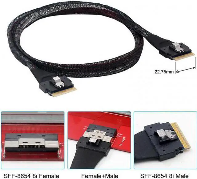 Alt view image 7 of 7 - Aomoproing  PCI-E Slimline SAS 4.0 SFF-8654 8i 74pin Host to SFF-8654 74Pin Slim SAS Target Cable 50cm