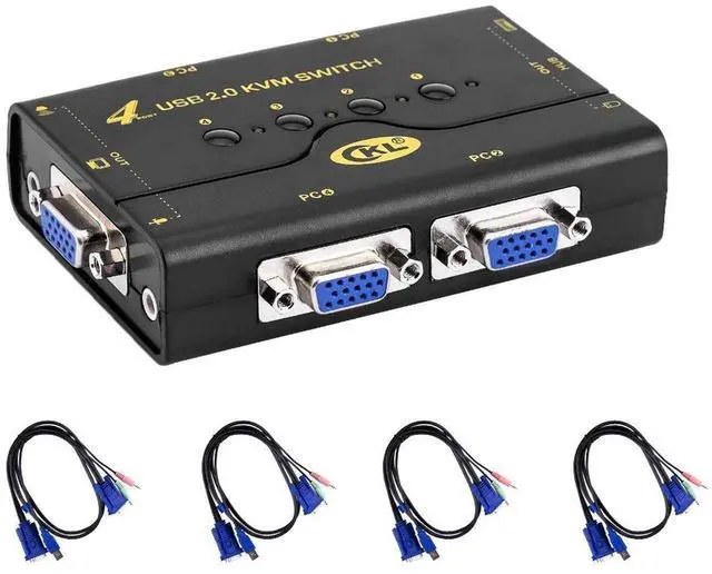 Main image of 41UA USB 2.0 VGA KVM Switch with USB Hub + Cables Support Audio Microphone 2048x1536 (4 Port Manual)