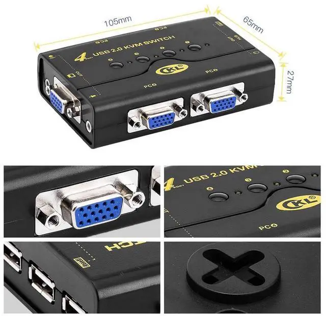 Alt view image 3 of 4 - 41UA USB 2.0 VGA KVM Switch with USB Hub + Cables Support Audio Microphone 2048x1536 (4 Port Manual)