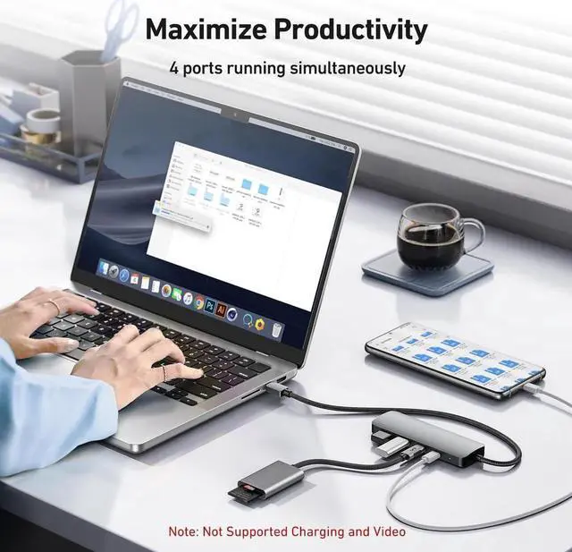 Alt view image 4 of 7 - USB C 3.2 Hub, 4-Port SuperSpeed USB 3.2 Hub with 2*USB A 3.2 Ports, 2*USB 3.2 Gen 2, Compatible with MacBook, Mac Pro, Mac mini, Surface Pro, XPS, PC, Mobile HDD