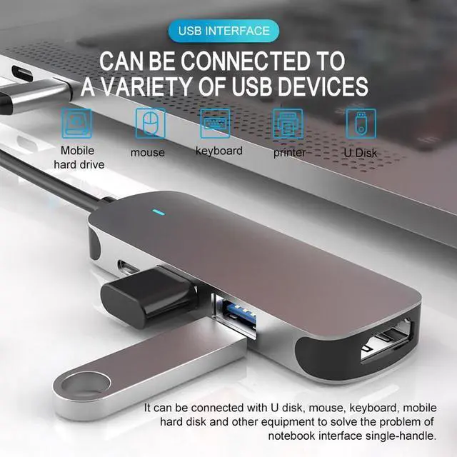 Alt view image 7 of 7 - 4-in-1 USB C Hub Docking Station, Aluminum Type-C Adapter with USB-C PD, 4K HDMI, USB 3.0, 60W Power Delivery, Compatible with MacBook Air, MacBook Pro/Air&USB-C Laptop