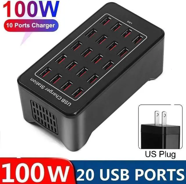 Main image of 100w 20(20A) Port, USB Fast Charging Station,Travel Desktop USB Rapid Charger,Multi Ports Charging Station Organizer Compatible with Smartphones,Tables,and More Devices - Black