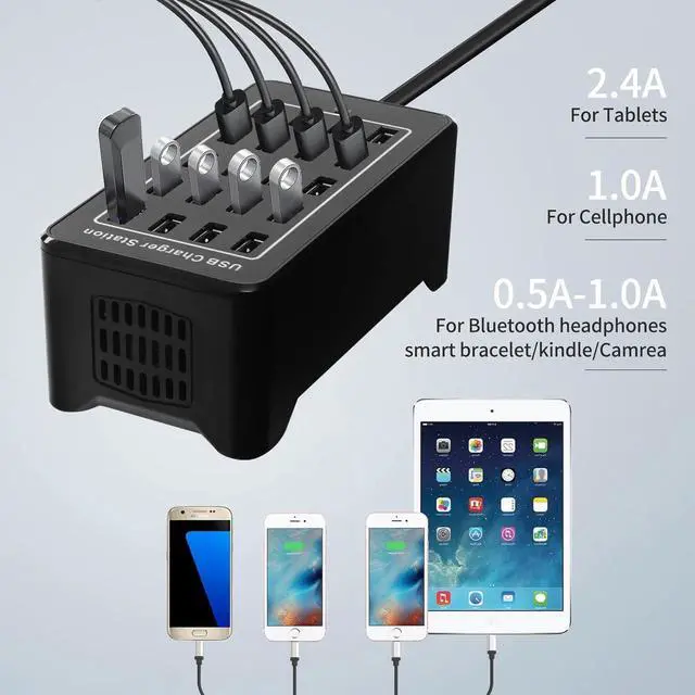 Alt view image 5 of 7 - 100w 20(20A) Port, USB Fast Charging Station,Travel Desktop USB Rapid Charger,Multi Ports Charging Station Organizer Compatible with Smartphones,Tables,and More Devices - Black
