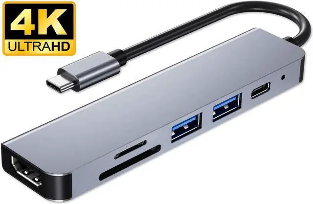 Main image of USB C Hub, Type C Hub, 6 in 1 Adapter with Pd Power Delivery, 2 USB 3.0 Ports, SD/TF Card Reader, 4K USB C to HDMI Compatible with MacBook Pro 2016/2017/2018, Chromebook, and Other Type C
