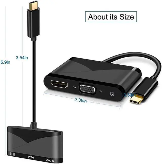 Alt view image 2 of 7 - USB C to HDMI/VGA/USB/Audio Adapter, 4 in 1 USB 3.1 Type-C Hub VGA/HDMI/Audio/USB Video Adapter 4K UHD, Support HDMI&VGA, Male to Female Multi-Display Video Converter