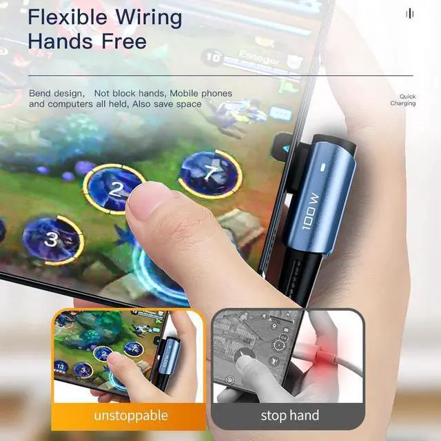 Alt view image 3 of 7 - [10ft, 1-pack] 5A PD 100W USB C to USB C Cable Type C Fast Charging C to C Super Fast Charging Right Angle 90 Degree, USB C Charging Cable 480Mbps Data Nylon Braided for Samsung Galaxy iPad MacBook