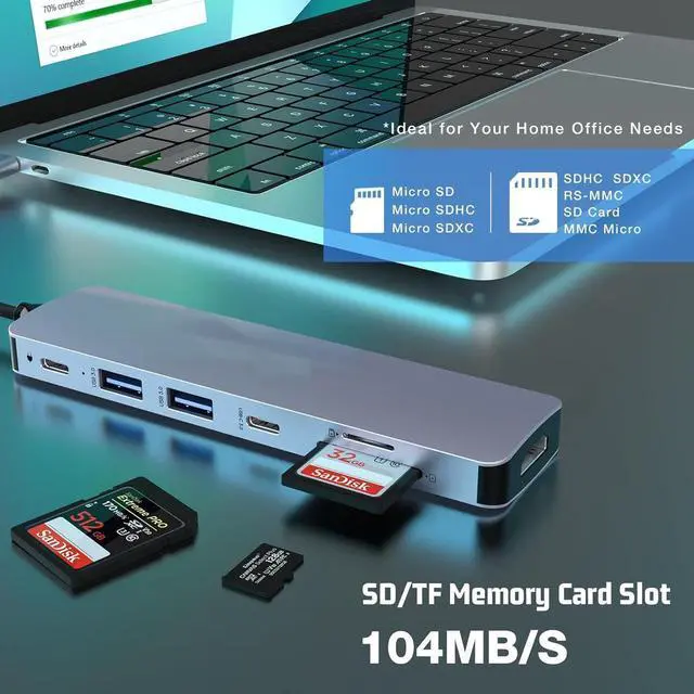 Alt view image 4 of 7 - USB C Hub 7 in 1 Multiport Adapter with 4K HDMI Dongle, USB-C Port, 100W PD, SD/TF Card Reader, 2*USB3.0, USB C Docking Station for MacBook Mac Pro/Air and Other Type C Laptops