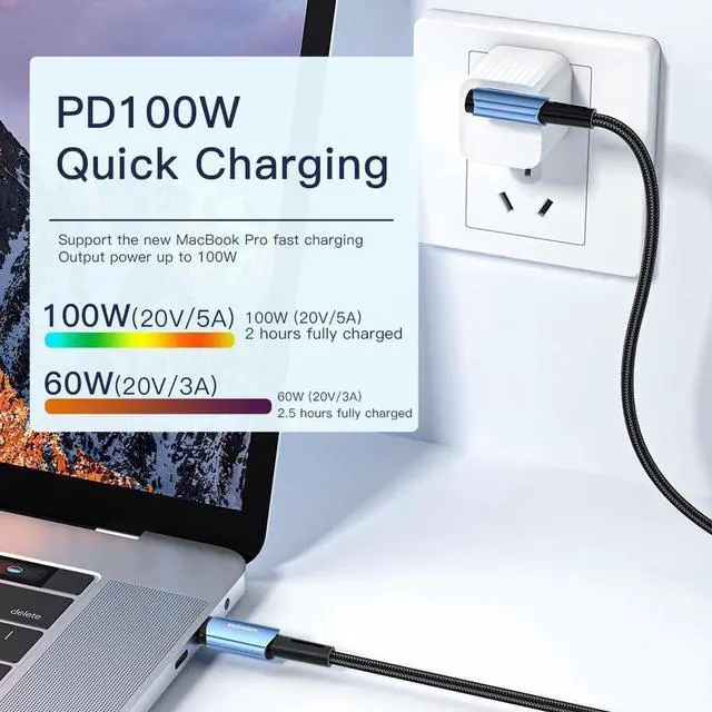 Alt view image 4 of 7 - 100W USB C to USB C Cable Right Angle 90 Degree, 5A PD QC 4.0 Type C to Type C Cable Super Fast Charging USB C Cable(3.3ft, 2 Pack)