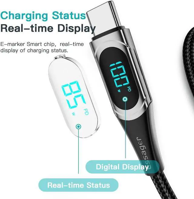 Alt view image 4 of 7 - USB C to USB C Cable (2-Pack, 3.3ft), 100W 5A USB C Cable with LED Display, Type C Charger Cable Fast Charging for MacBook Pro, iPad Pro Air Mini, Samsung Galaxy S23/22/Z Fold/Z Flip, Pixel