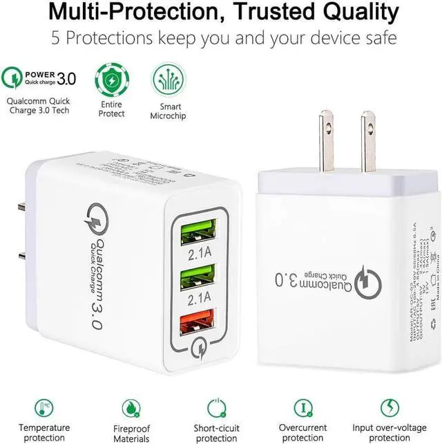 Alt view image 3 of 7 - Quick Charge 3.0, Lightning Cable, Fast Wall Charger 3 Ports Tablet iPad Phone Charger Adapter Qualcomm Quick Charger 3.0 Travel Plug For iPhone X/8/8+/7p Samsung S9/S8/S7/Edge/Note Wireless Charger