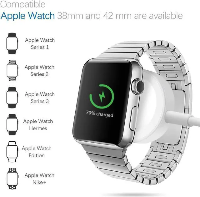 Alt view image 2 of 7 - Apple Watch Charger, iWatch Charger Charging Cable, Magnetic Wireless Portable Charger Pad 3.3 ft/1.0m Charging Cable Cord for Apple Watch Series 3 2 All 38mm 42mm iWatch