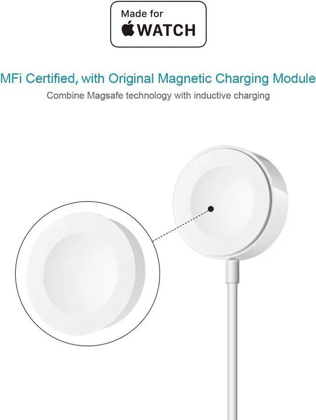 Alt view image 4 of 7 - Apple Watch Charger, iWatch Charger Charging Cable, Magnetic Wireless Portable Charger Pad 3.3 ft/1.0m Charging Cable Cord for Apple Watch Series 3 2 All 38mm 42mm iWatch