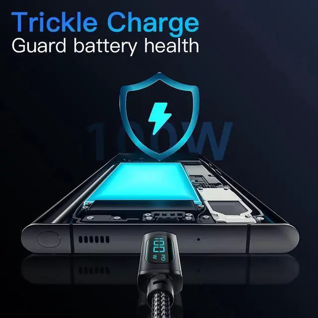 Alt view image 7 of 7 - [6.6ft, 2-pack] 7A PD 100W USB A to USB C Cable Type C Fast Charger A to C Super Fast Charging with LED Display, USB C Charging Cable 480Mbps Data Nylon Braided for Samsung Galaxy iPad MacBook Pixel