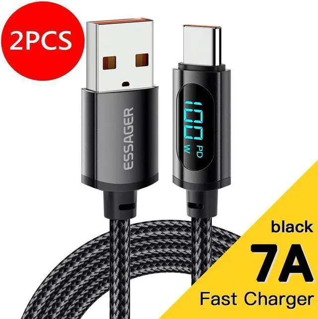 Main image of [6.6ft, 2-pack] 7A PD 100W USB A to USB C Cable Type C Fast Charger A to C Super Fast Charging with LED Display, USB C Charging Cable 480Mbps Data Nylon Braided for Samsung Galaxy iPad MacBook Pixel