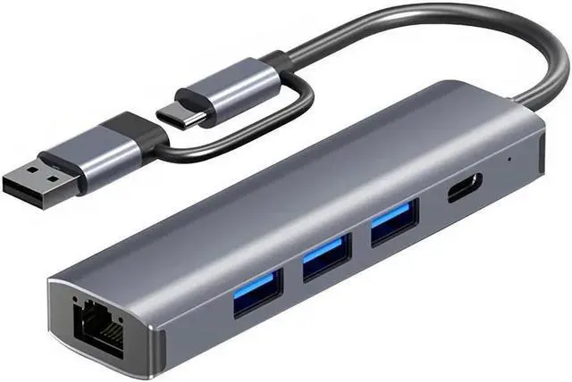 Main image of USB Hub with RJ45 1Gbps Ethernet Port Slim Multiple Ports 5-in-1 USB Splitter for MacBook Air 2017 iMac Acer HP Surface Dell Lenovo Chromebook Windows macOS Linux Laptop