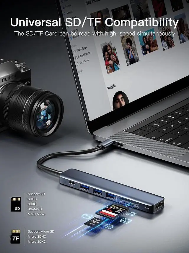 Alt view image 6 of 7 - 7 in 1 USB C to HDMI Adapter 4K@30Hz with 100W PD Charging, USB 3.0, 2 USB-A, SD/TF Card Reader Compatible with Mac M1, M2, M3, iPad, iPhone 15 Pro/Pro Max, More Type C Devices