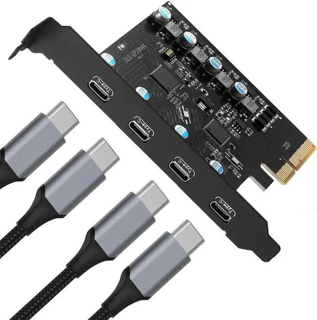 Main image of 4-Ports USB-C PCI Express Card PCIe, 10Gbps High Speed USB3.2 PCI-EX4 X8 X16 Adapter Converter for Desktop PC, for for XP/7/8/10