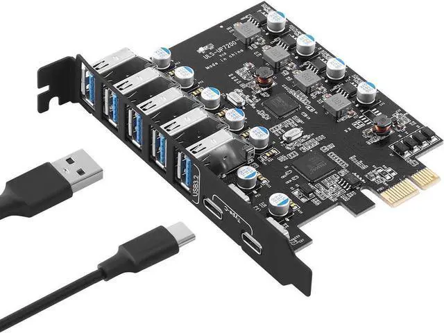 Main image of 10Gbps PCIe to USB (2X USB C - 5X USB A) Expansion Card,PCI Express Internal USB 3.2 Hub Converter for Desktop PCS Riser Card
