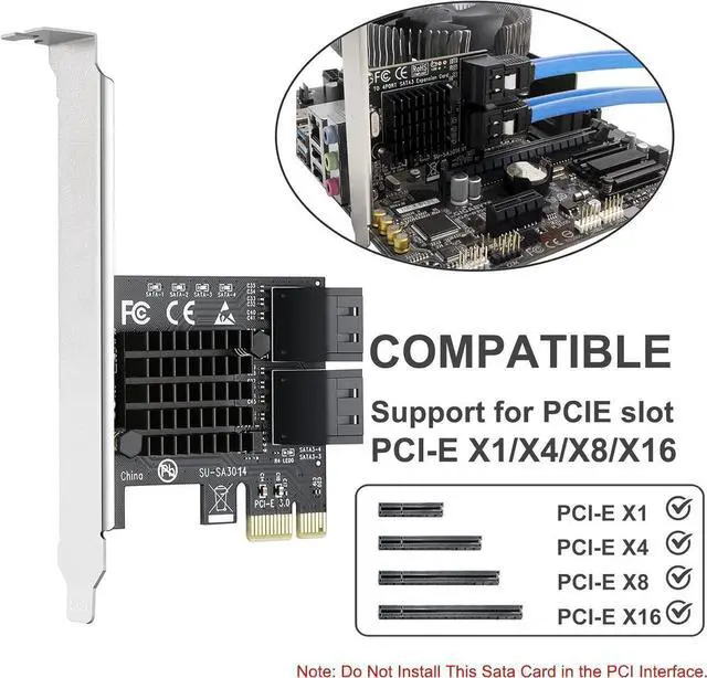 Alt view image 5 of 7 - 4-Port PCIe SATA 3.0 Card, Support OS Booting, Including SATA Cables and Low Profile Bracket, Compatible with Windows, Linux, Mac OS, NAS