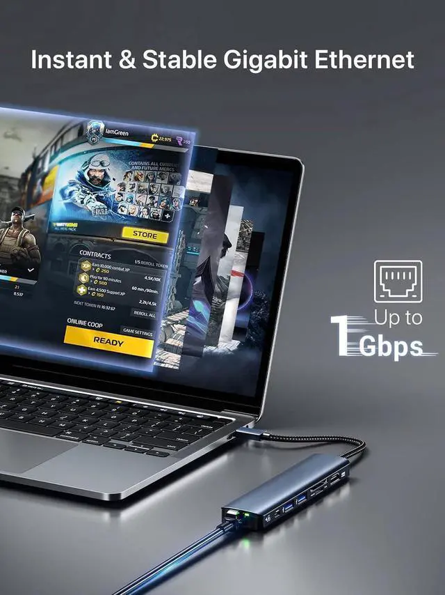 Alt view image 6 of 7 - 7-in-1 USB Hub with 2xUSB3.0, 1x100W PD & 1Gbps Rj45 Network, SD/TF, 4K HDMI Multiple Ports USB Splitter for MacBook Air iMac Surface Chromebook Windows macOS Linux Laptop